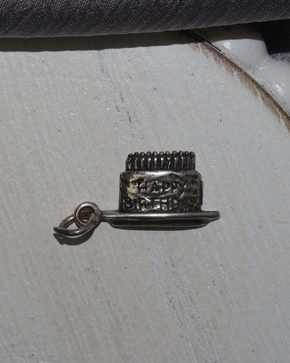 Happy Birthday Cake Sterling Silver Charm 1.1G / 0.8in